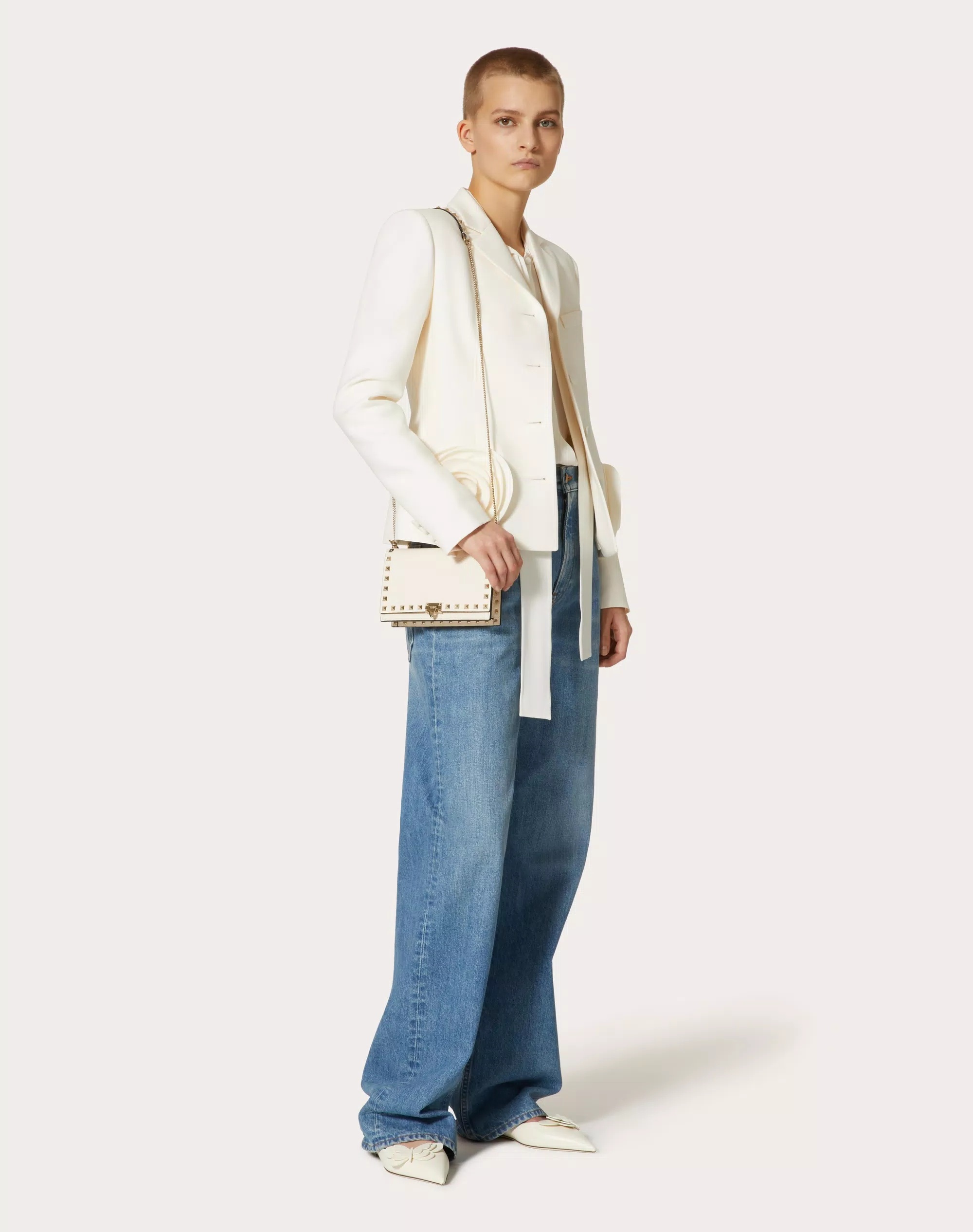 Valentino Rockstud Leather Crossbody Bag In White