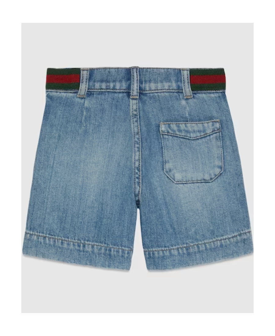 Gucci Web-stripe Denim Bermuda Shorts In Blue