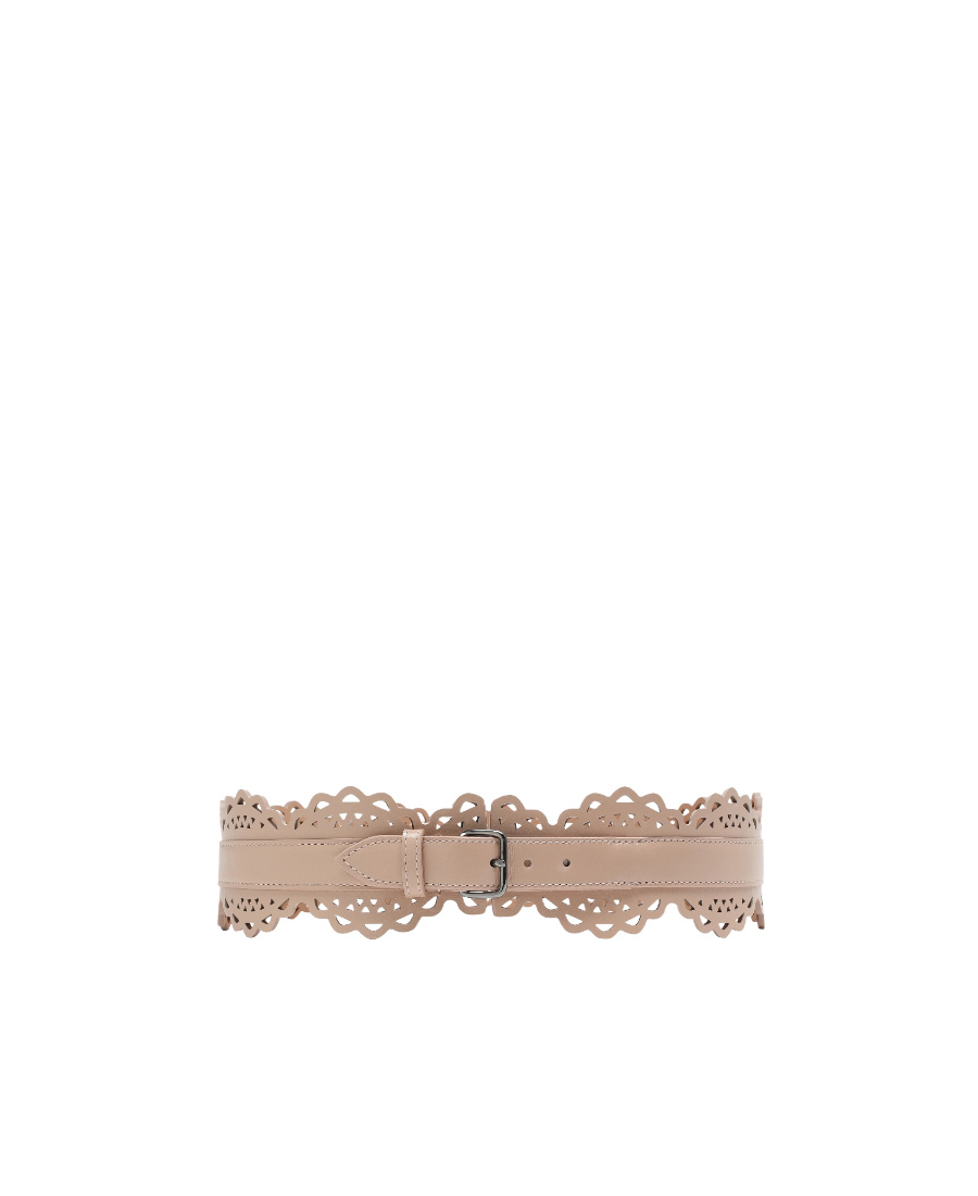 Alaïa Openwork Leather Belt In Nude