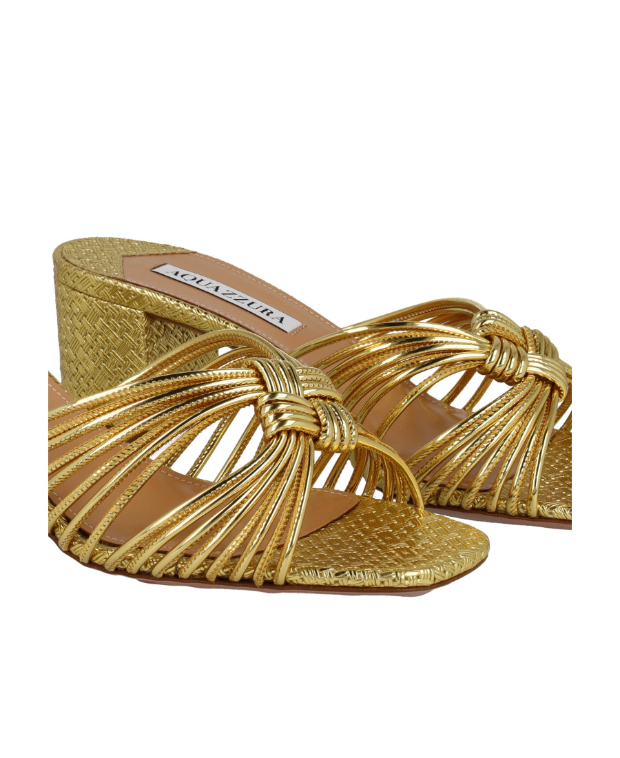 Aquazzura 60mm Knot-detail Metallic Mules In Green