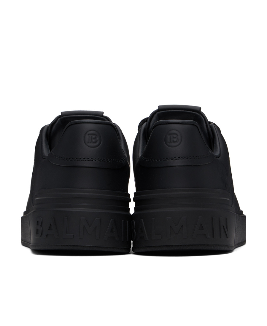 Balmain Black Low Top Sneakers With Logo In Leather In Black