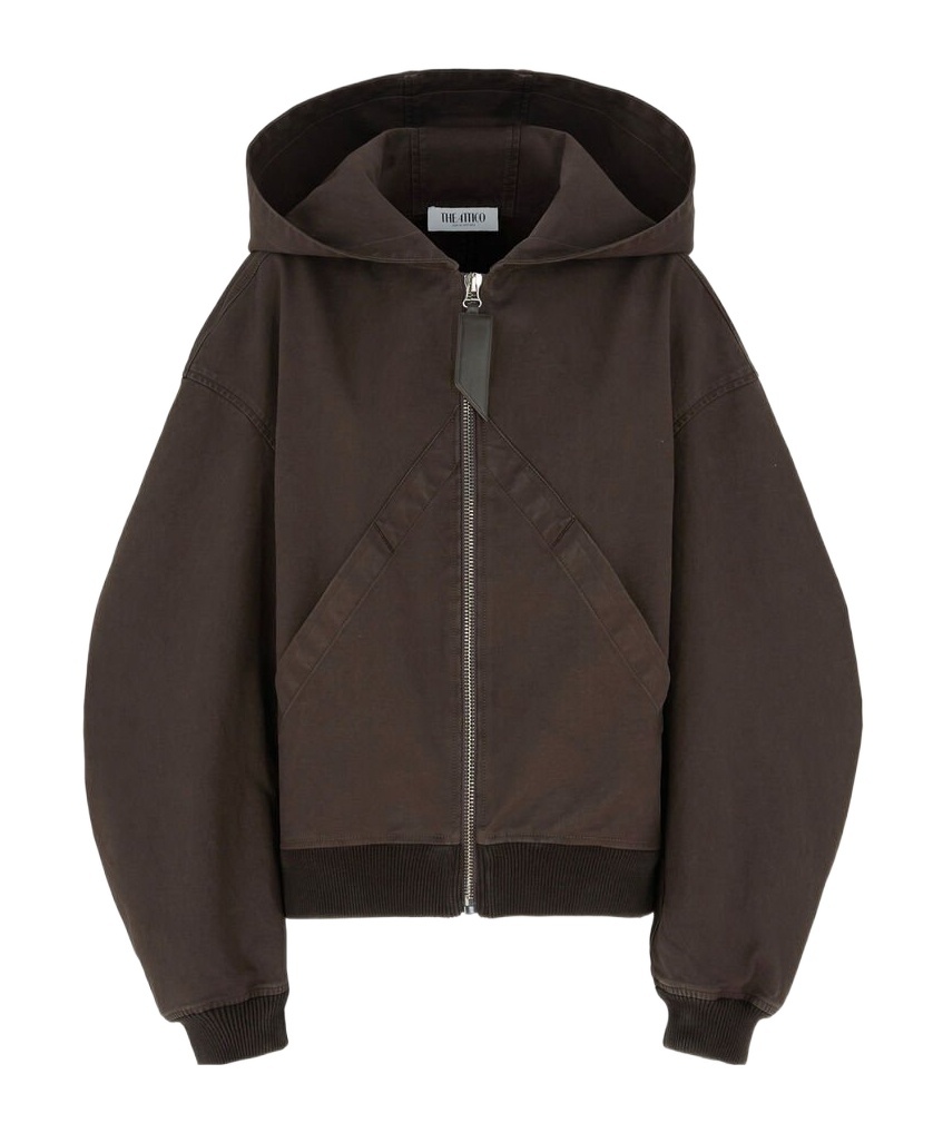 Attico Oversized Cotton Bomber Jacket With Hood In Black