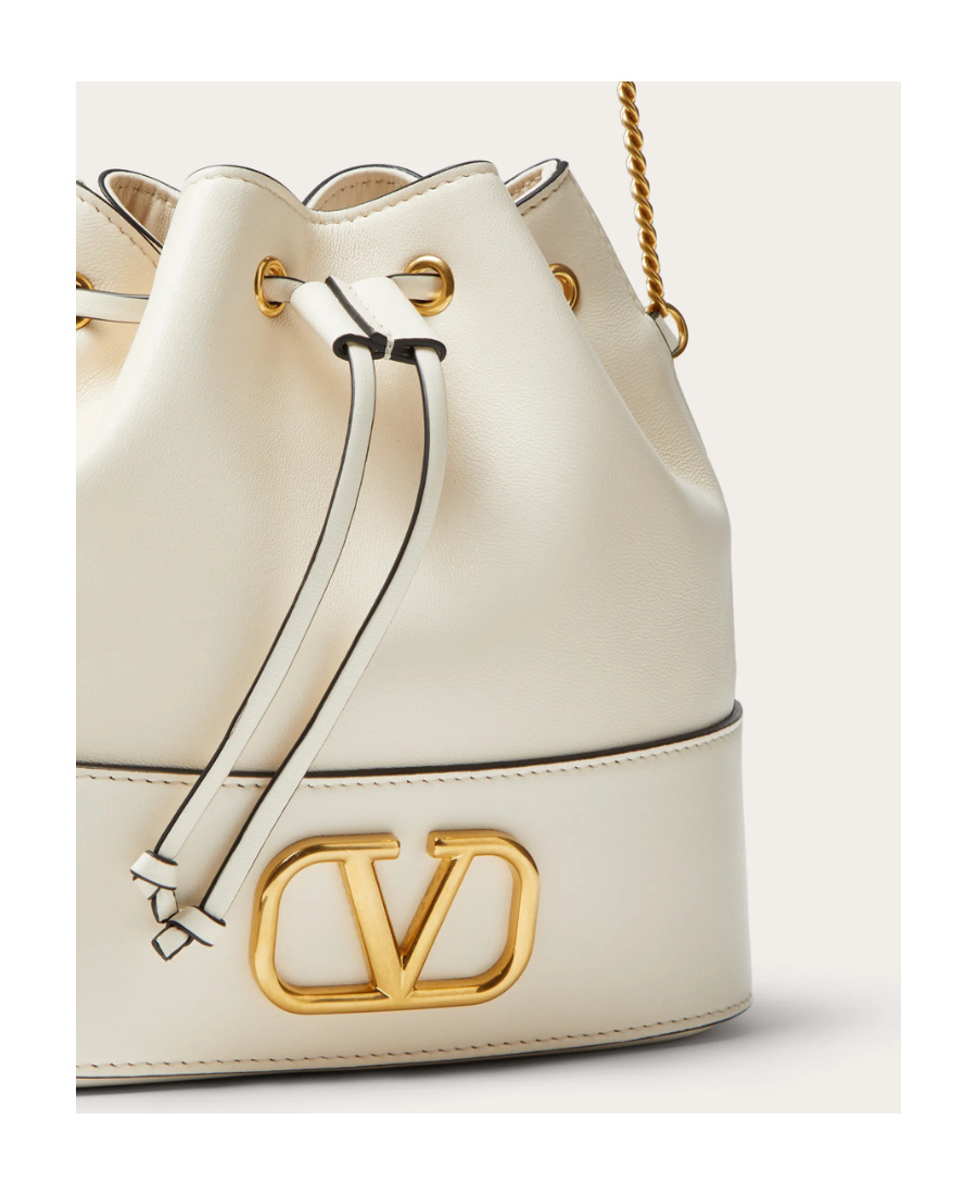 Valentino Garavani Mini Bucket Bag In Nappa With Vlogo Signature Chain Woman Light Ivory Uni In Nude