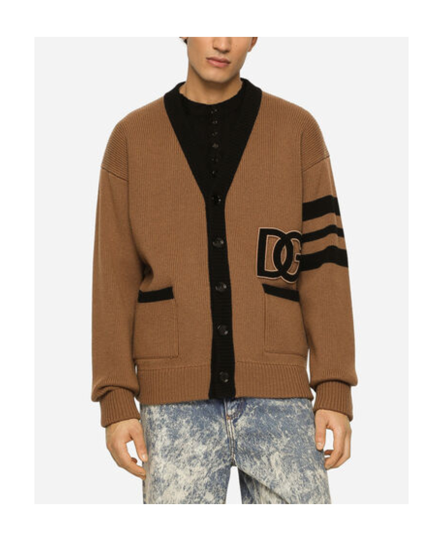 Shop Dolce & Gabbana Dg Logo Virgin-wool Cardigan In Brown
