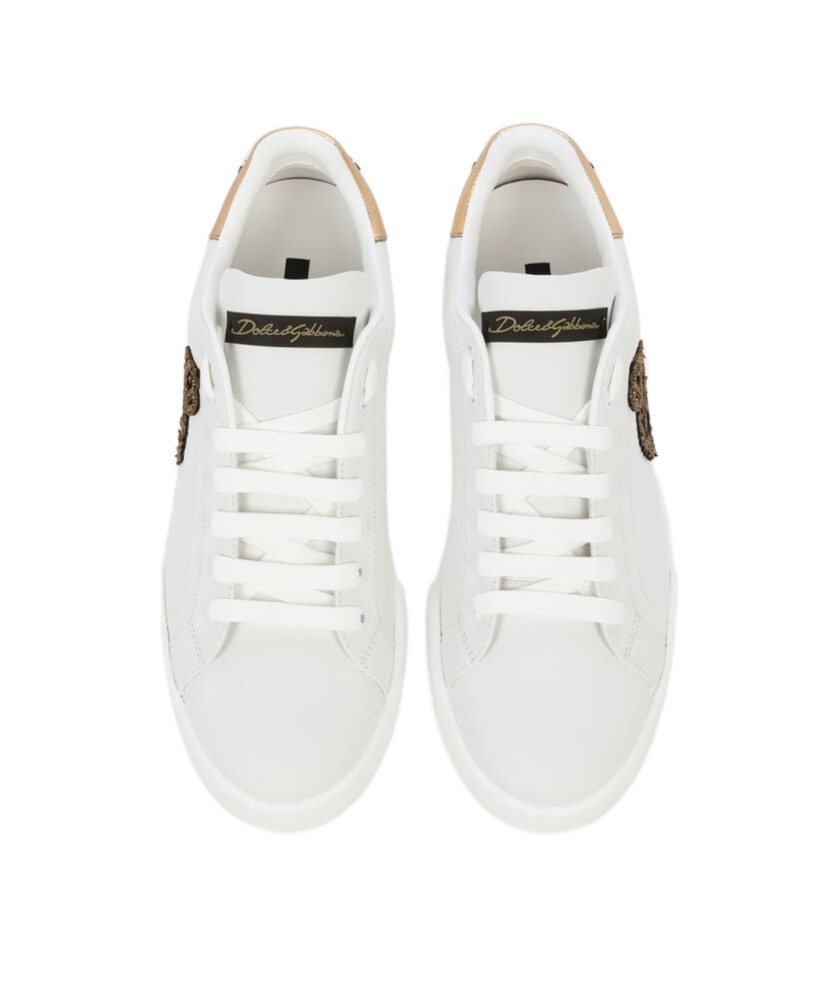 Dolce & Gabbana Portofino Sneakers In Calf Leather In White