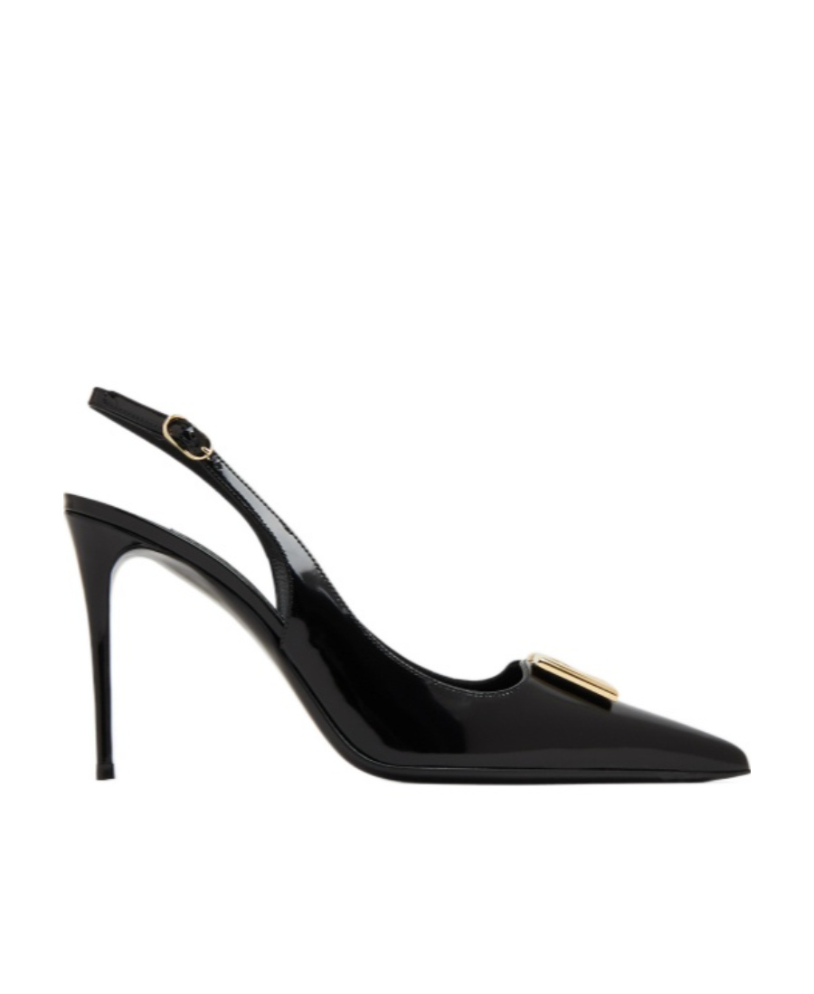 Dolce & Gabbana Logo-plaque Heeled Slingback Pumps In Black