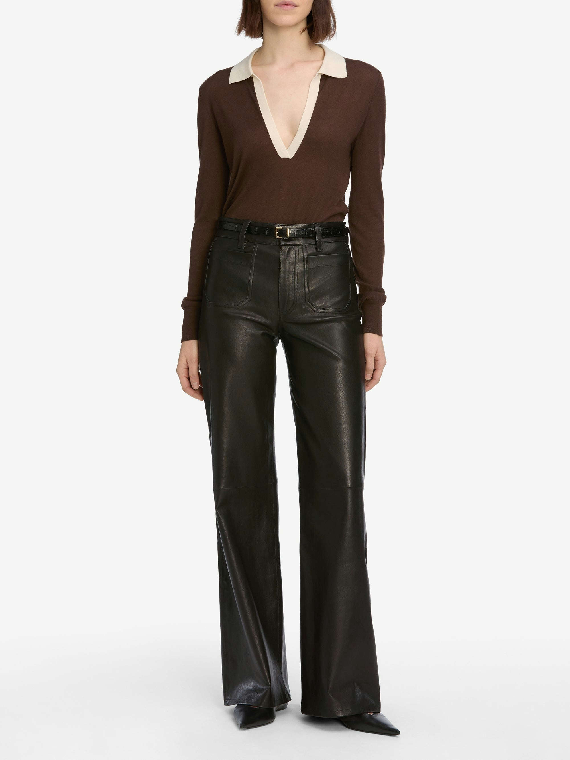 Frame High-waisted Flared Casual Pants In Brown