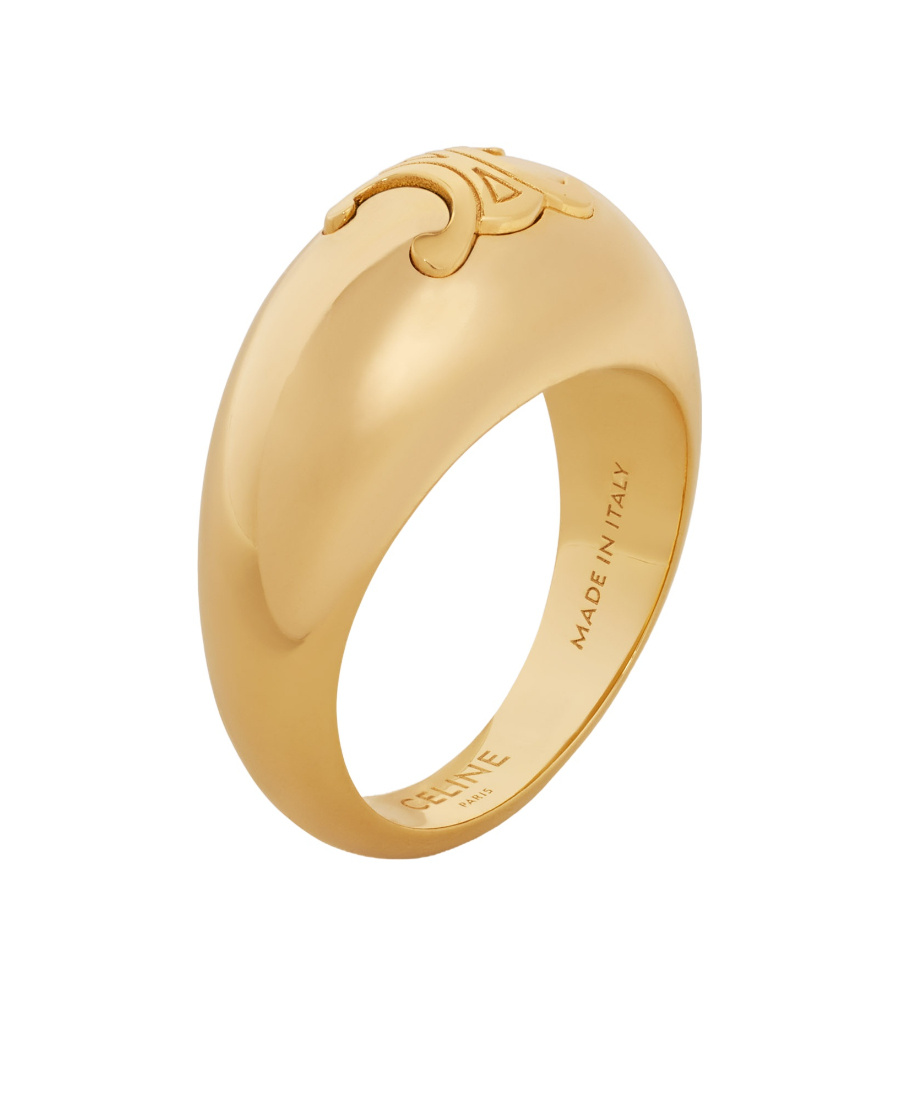 Celine Triomphe Gold Decorated Brass Large Ring In Yellow