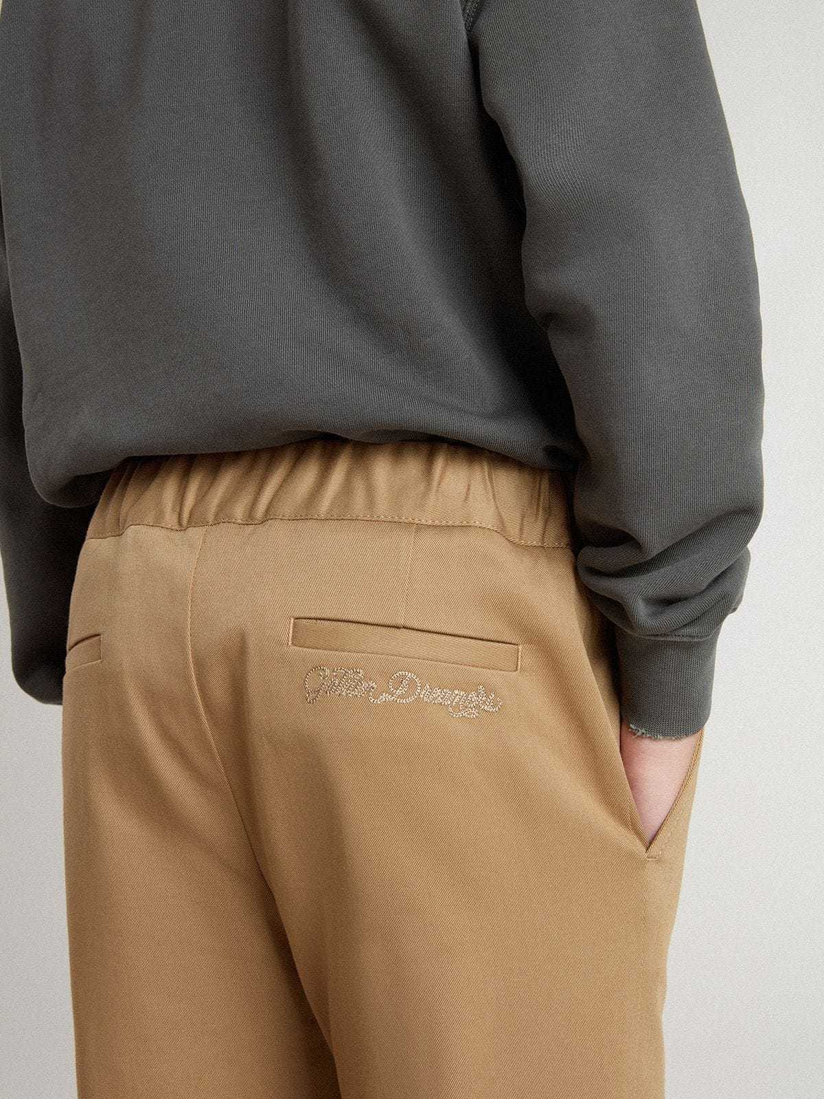 Golden Goose Kids Folded-hem Logo Embroidered Trousers In Brown