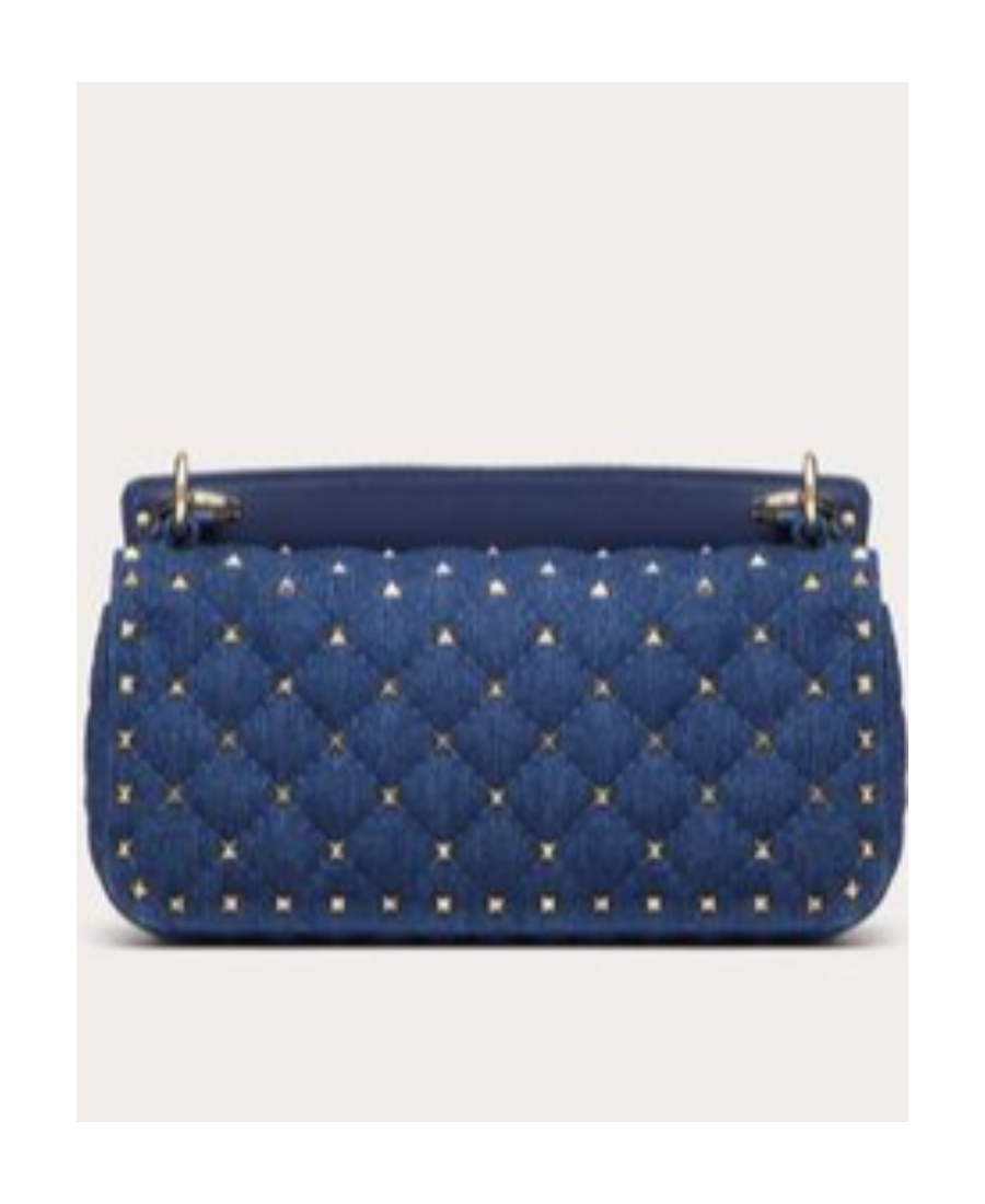 Valentino Rockstud Spike Denim Shoulder Bag In Blue