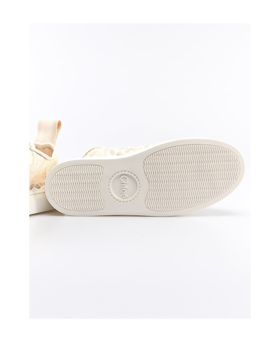 Chloé Lauren Scalloped Leather-trimmed Lace High-top Sneakers In Nude