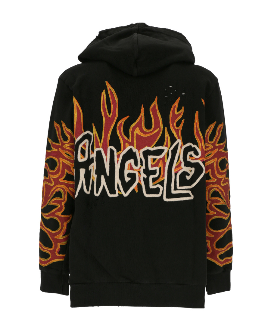 Palm Angels Flame-print Cotton Hoodie In Black