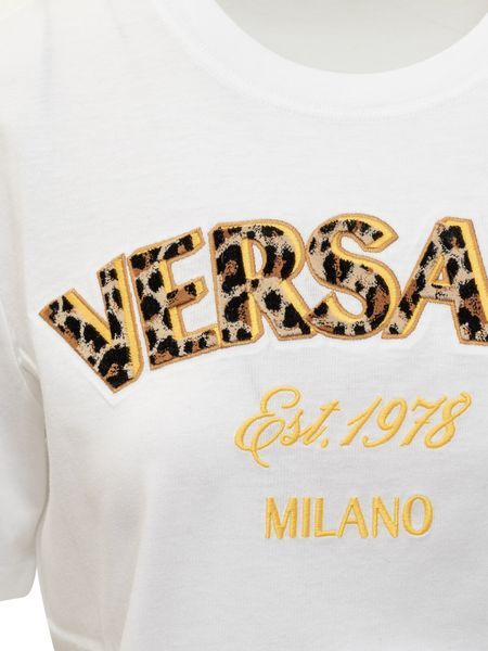Versace Logo-embroidered Crewneck T-shirt In White