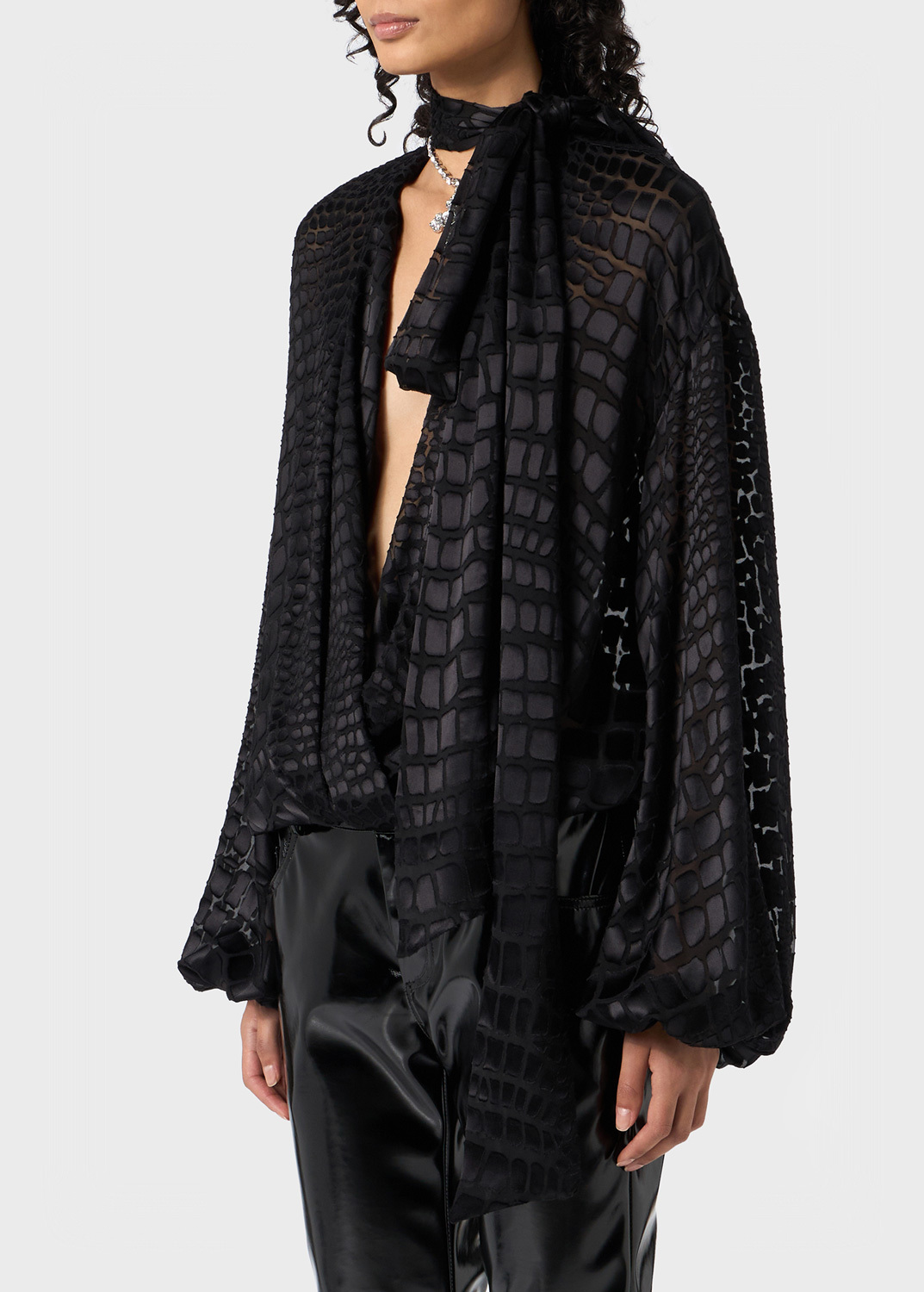 Blumarine Devore Cross-scarf Shirt In Black
