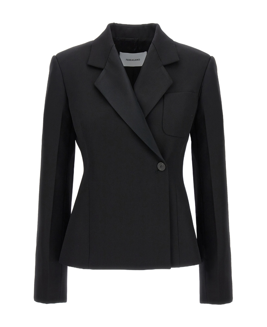 Shop Ferragamo Lapel Long-sleeved Suit Jacket In Black