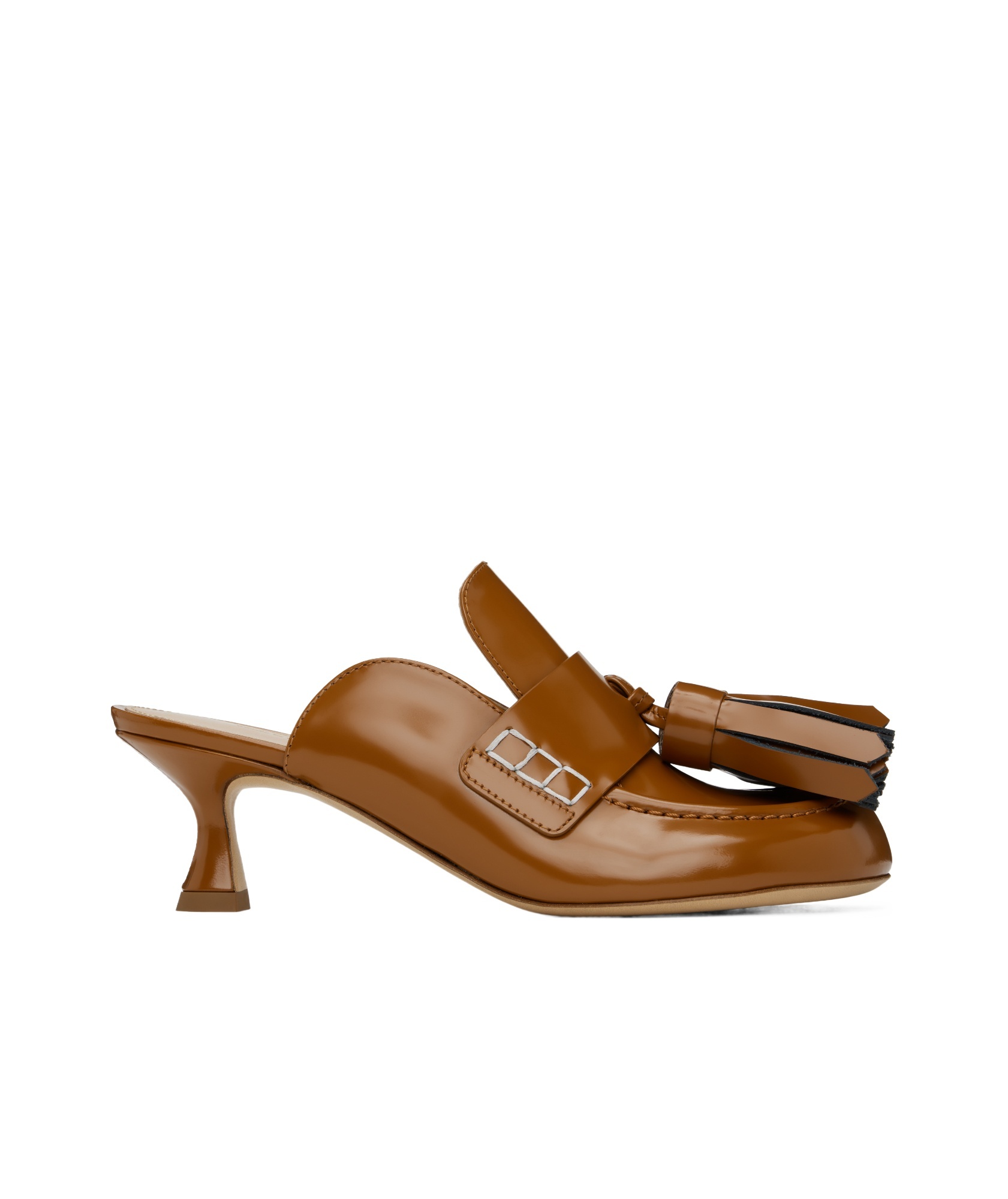 Jw Anderson Tan Tassel Leather Mules In Brown