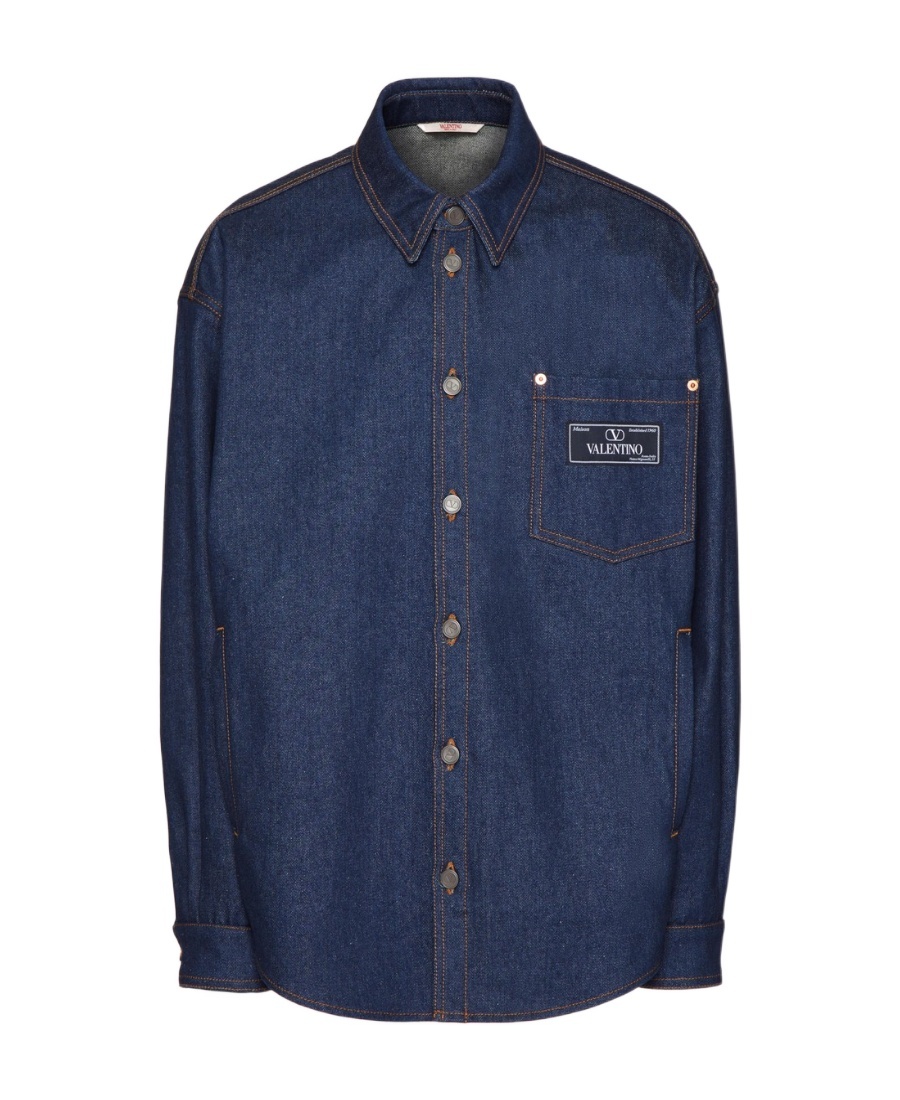 Valentino Logo-appliqu� Denim Shirt In Blue