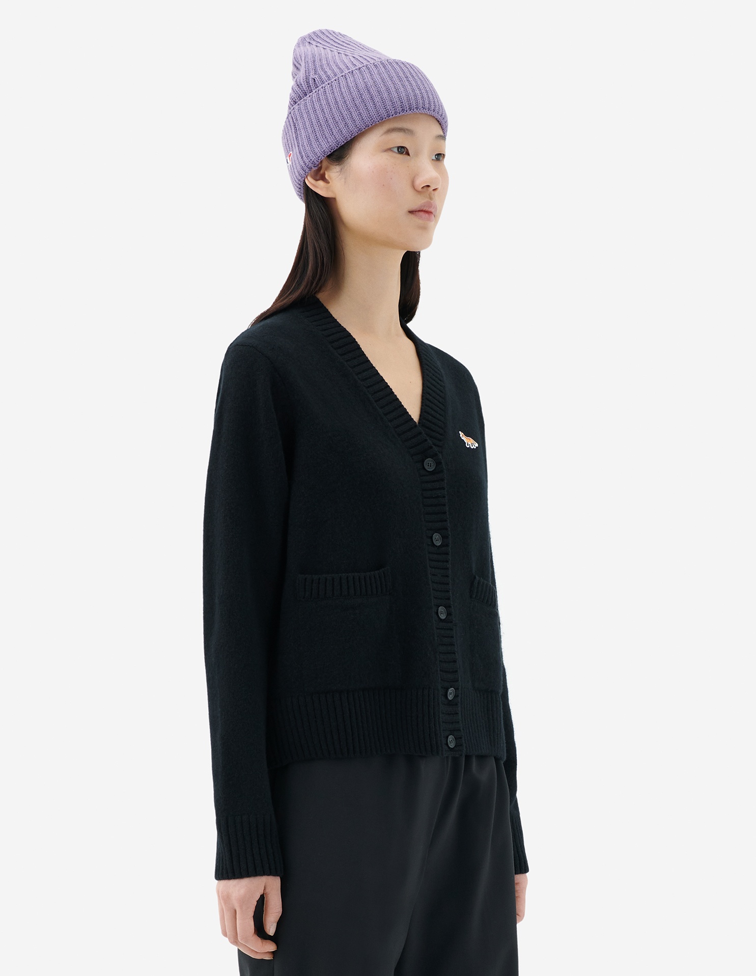 Shop Maison Kitsuné Logo-patch V-neck Cardigan In Black