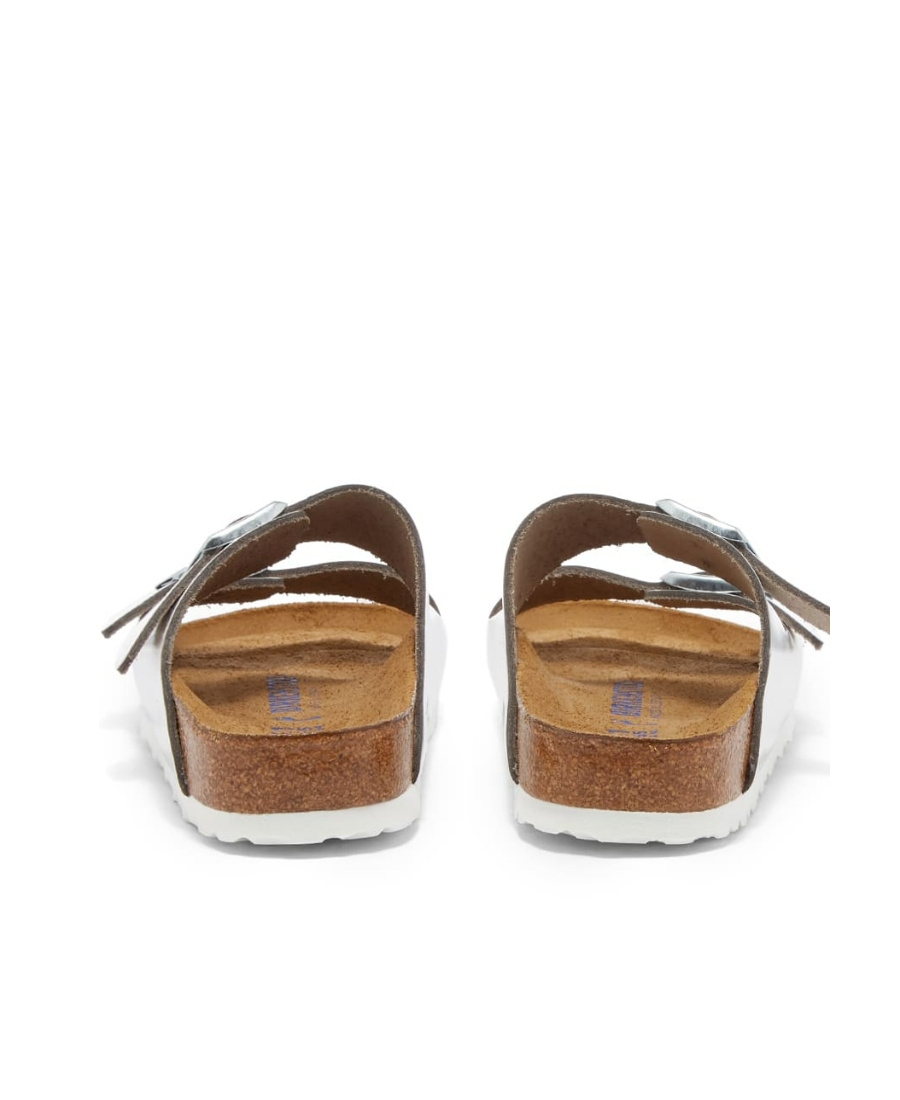 Shop Birkenstock Metallic Buckled Sliders In White