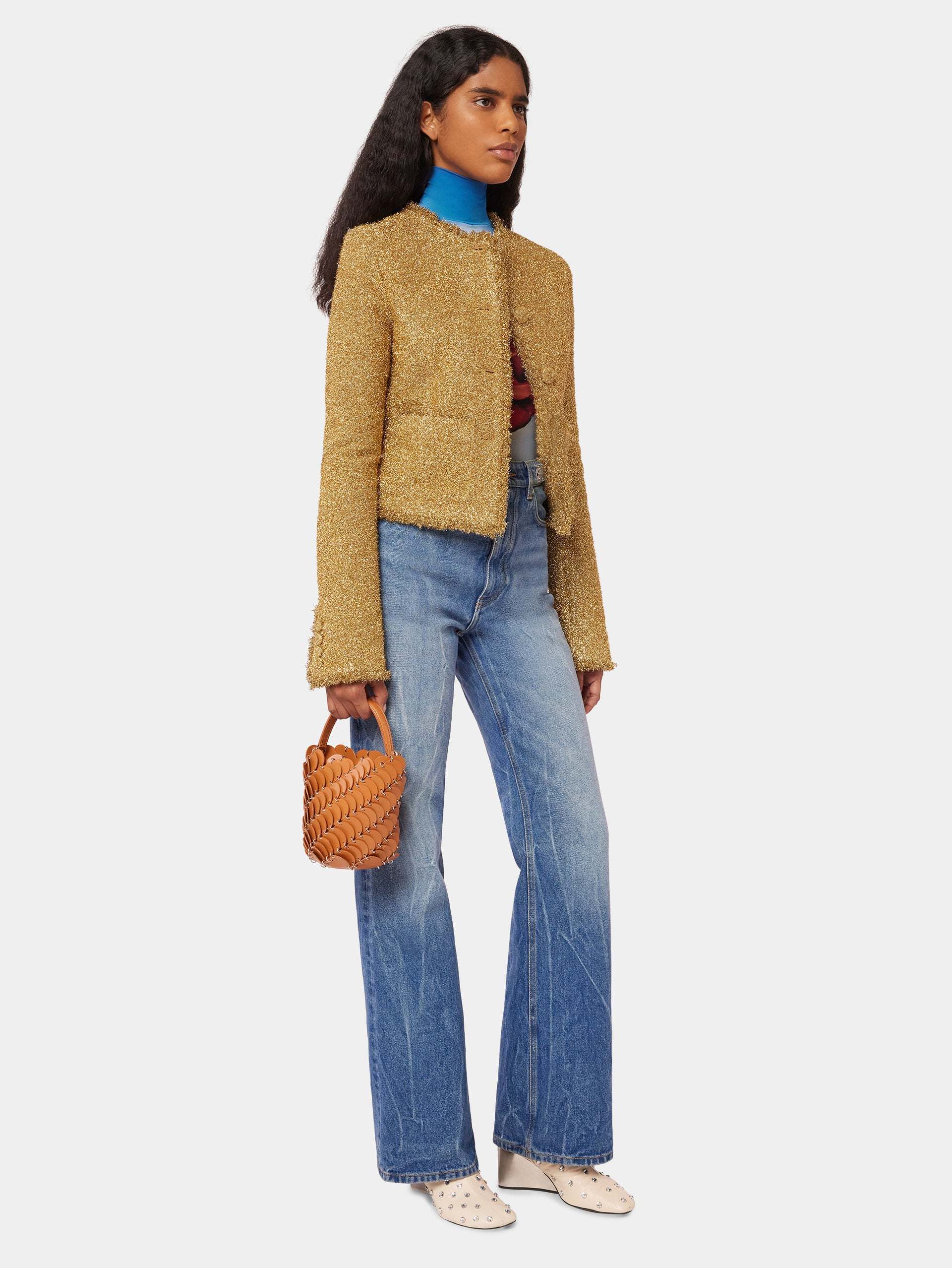 Rabanne Glitter Button Up Cardigan In Brown