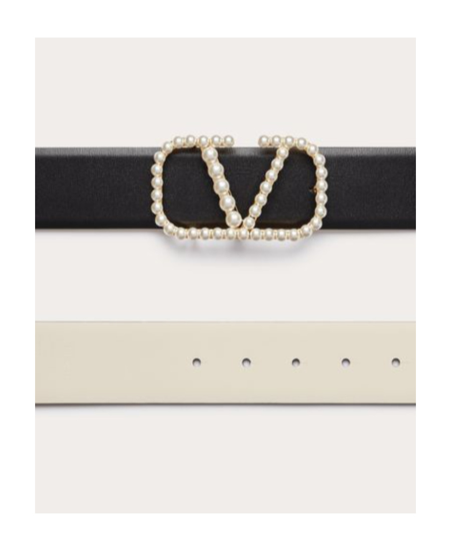 VALENTINO GARAVANI VLOGO SIGNATURE REVERSIBLE BELT IN SHINY CALFSKIN WITH PEARLS 40 MM