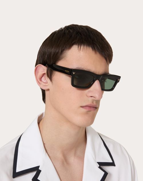 Valentino V-shape Rectangular Acetate Frame Unisex Dark Green 53 In Dark Green
