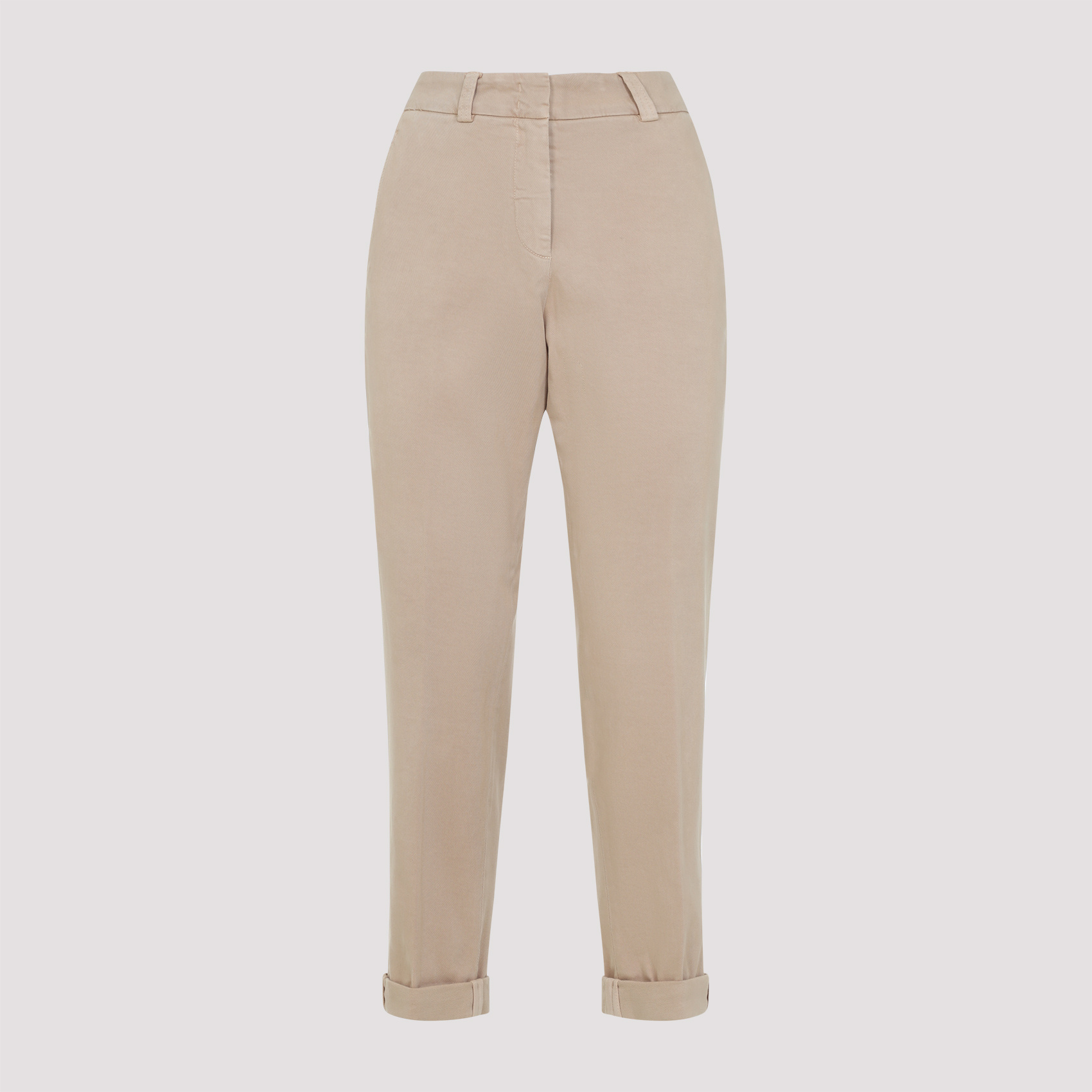 Peserico Beige Stretch Cotton Pants With Turn-up Hems In Neutral
