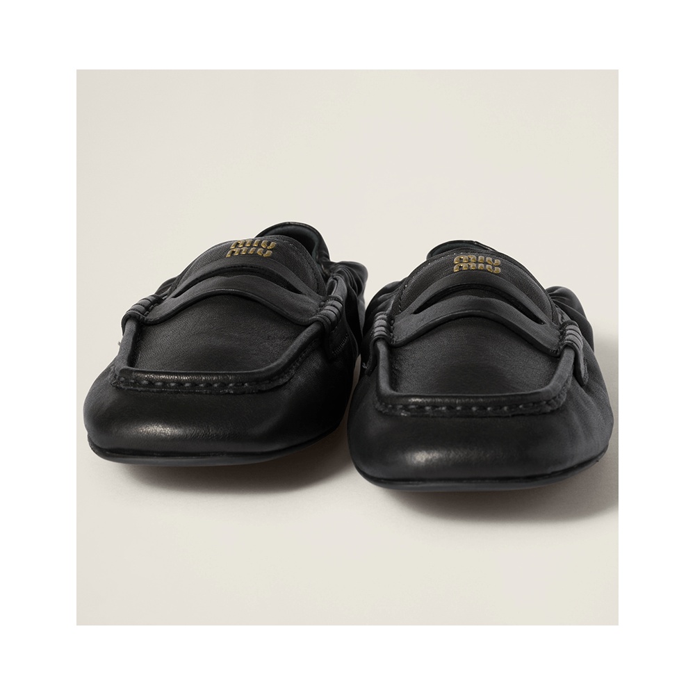 Miu Miu Women Logo Motif Leather Loafers In Black
