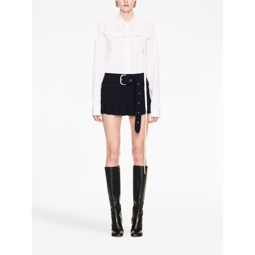 Off-white Belted Stretch-wool Pleated Mini Wrap Skirt In Black