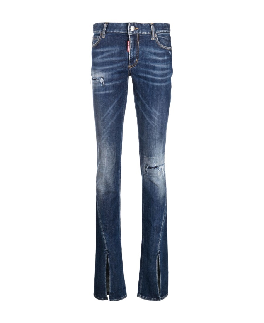 Dsquared2 Distressed-effect Slit-hem Skinny Jeans In Blue