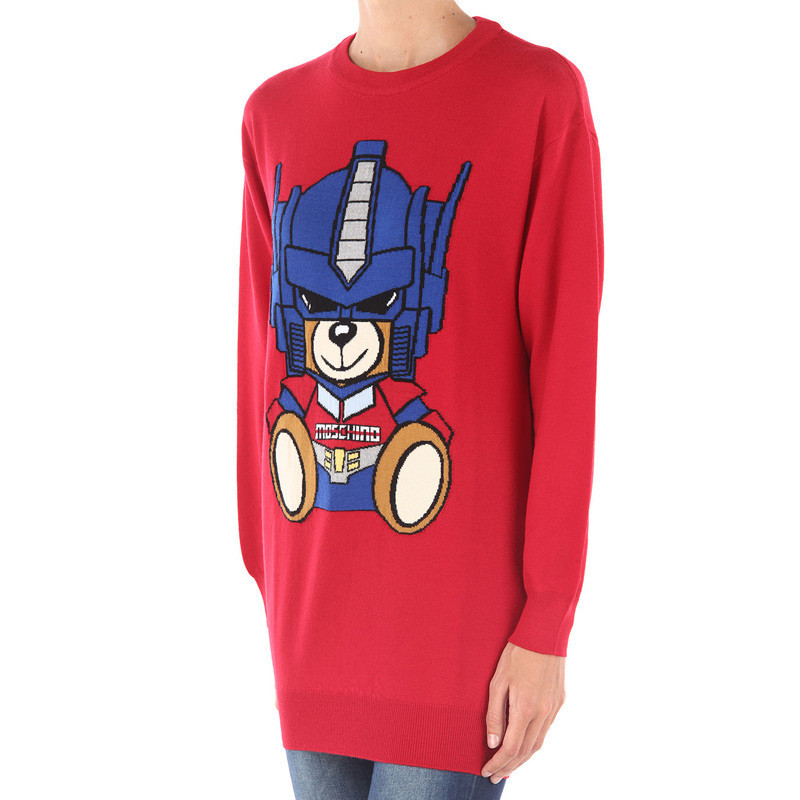 Moschino Robot Pattern Sweater Dress In Red