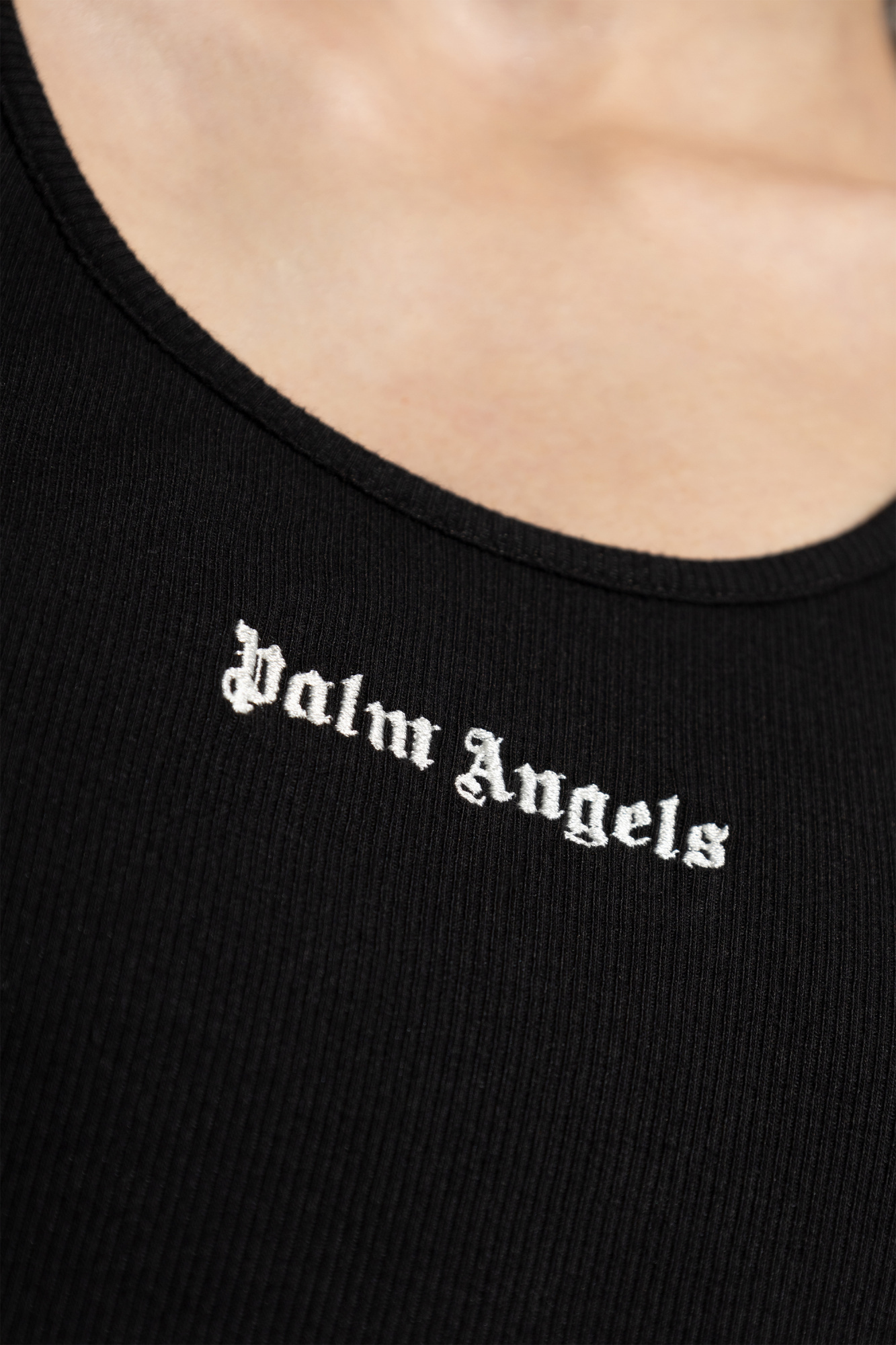 Palm Angels Logo Embroidered Ribbed Tank Top In Black