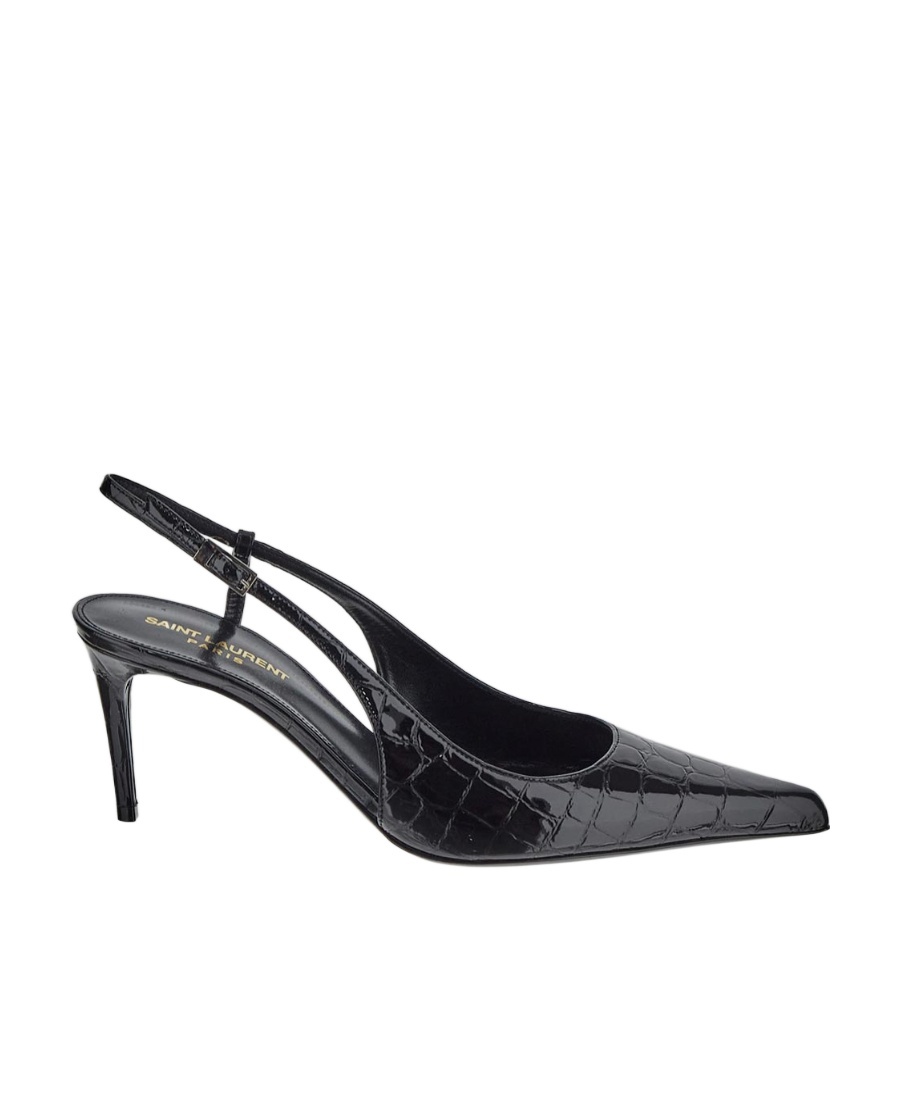 Saint Laurent Vendome Slingback Pumps In Crocodile-embossed Leather In Black