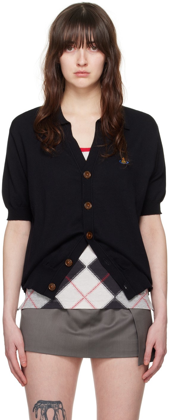 Shop Vivienne Westwood Orb-embroidered Fine-knit Cardigan In Black