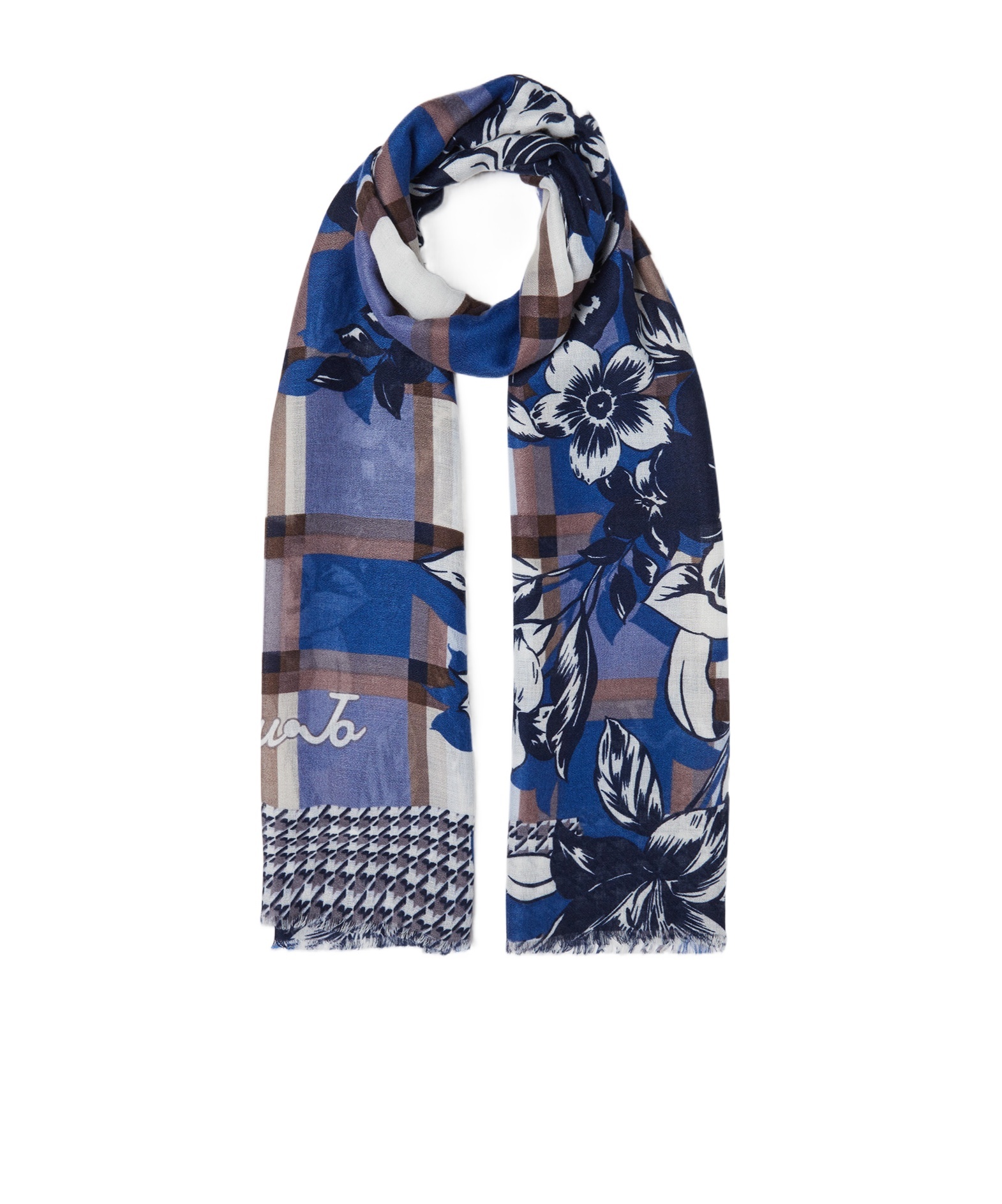 Liu •jo Floral Plaid Scarf In Blue