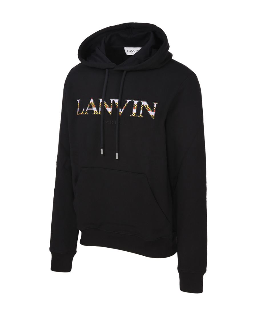Lanvin Embroidered-logo Pouch-pocket Hoodie In Black