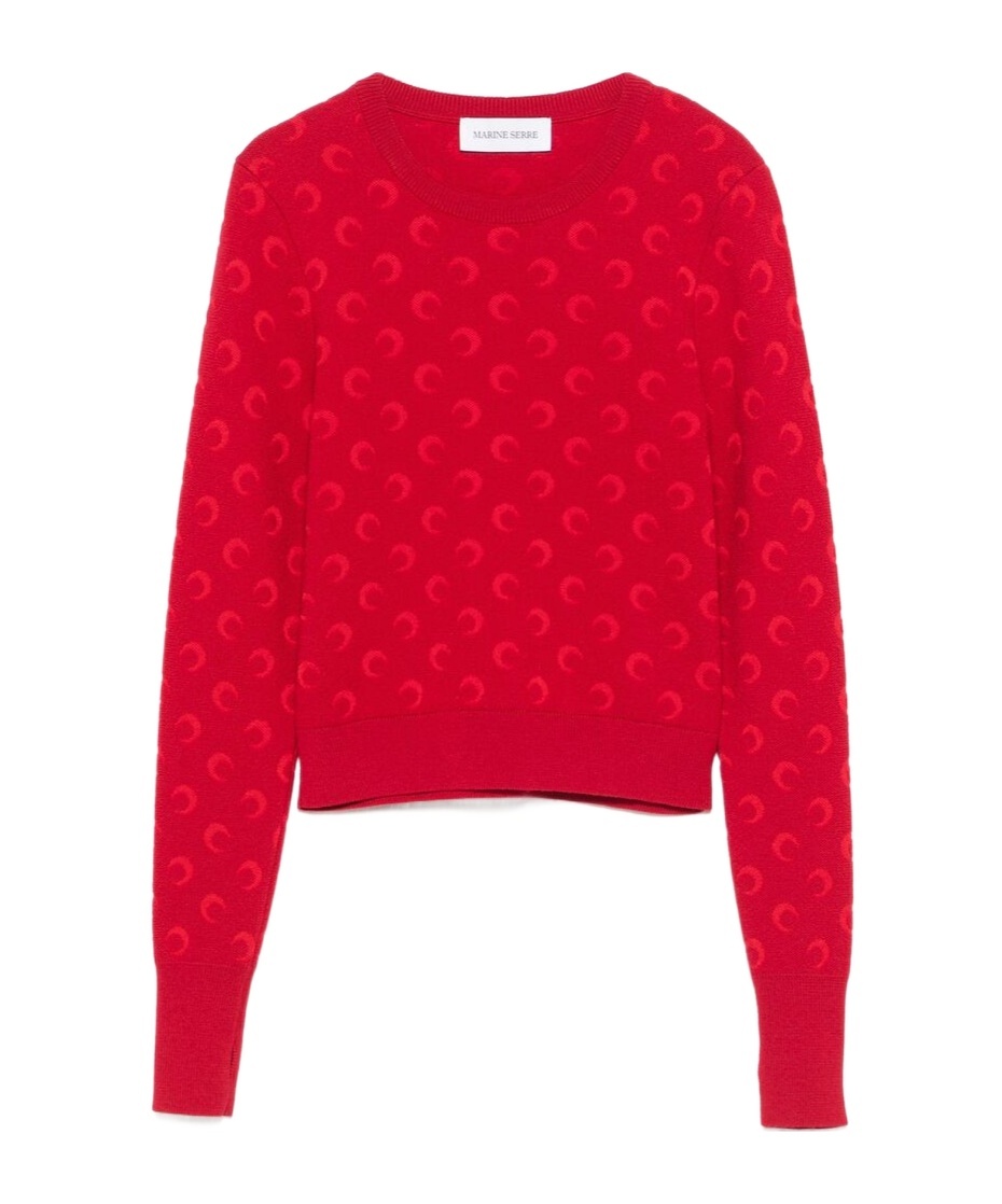 Marine Serre Moon Jacquard Knit Fitted Sweater In Red