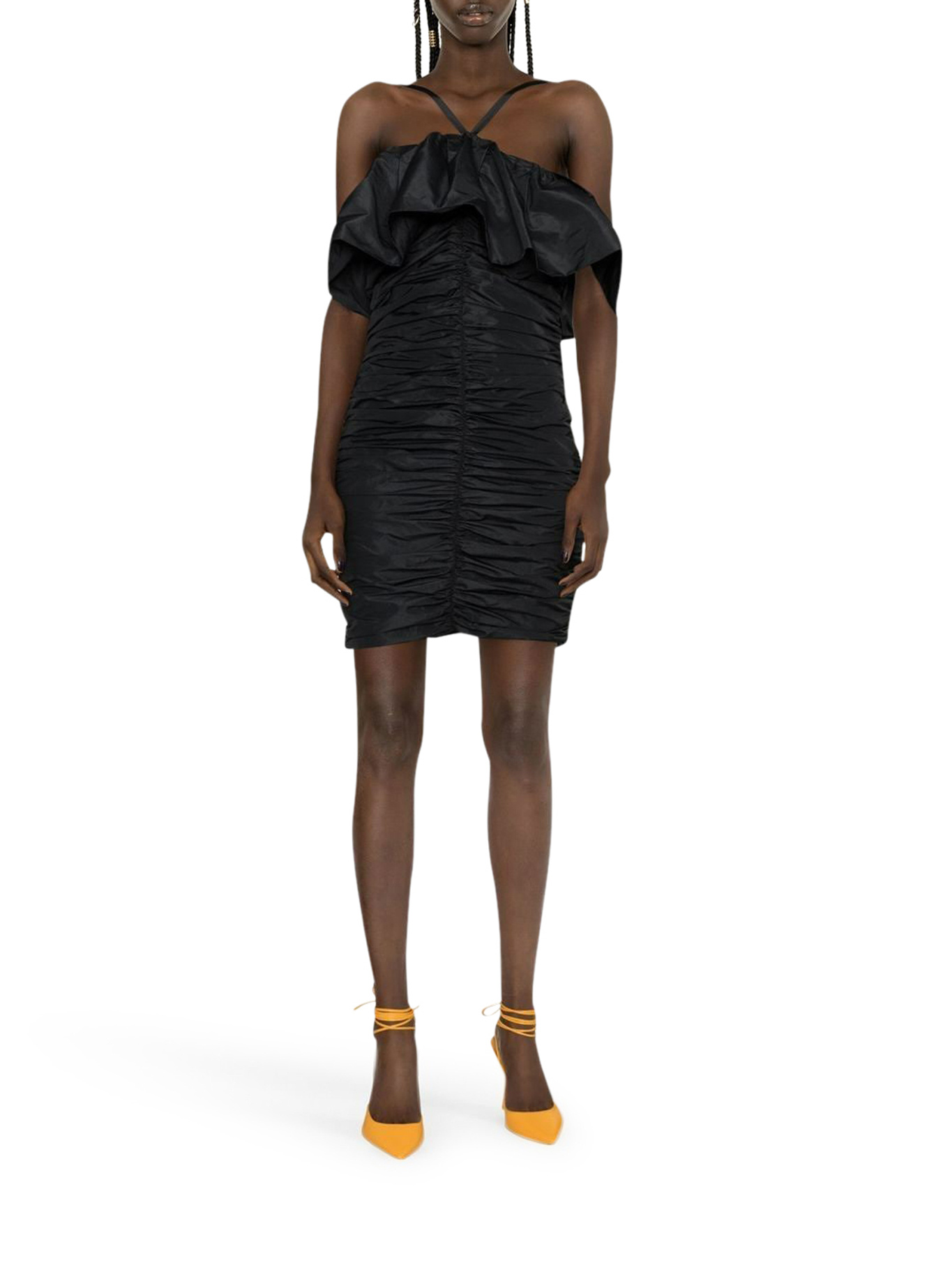 Msgm Pleated Neck Mini Dress In Black