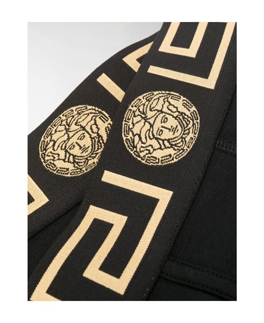 Versace Black Briefs With Elastic Waist With Medusa Print In Black
