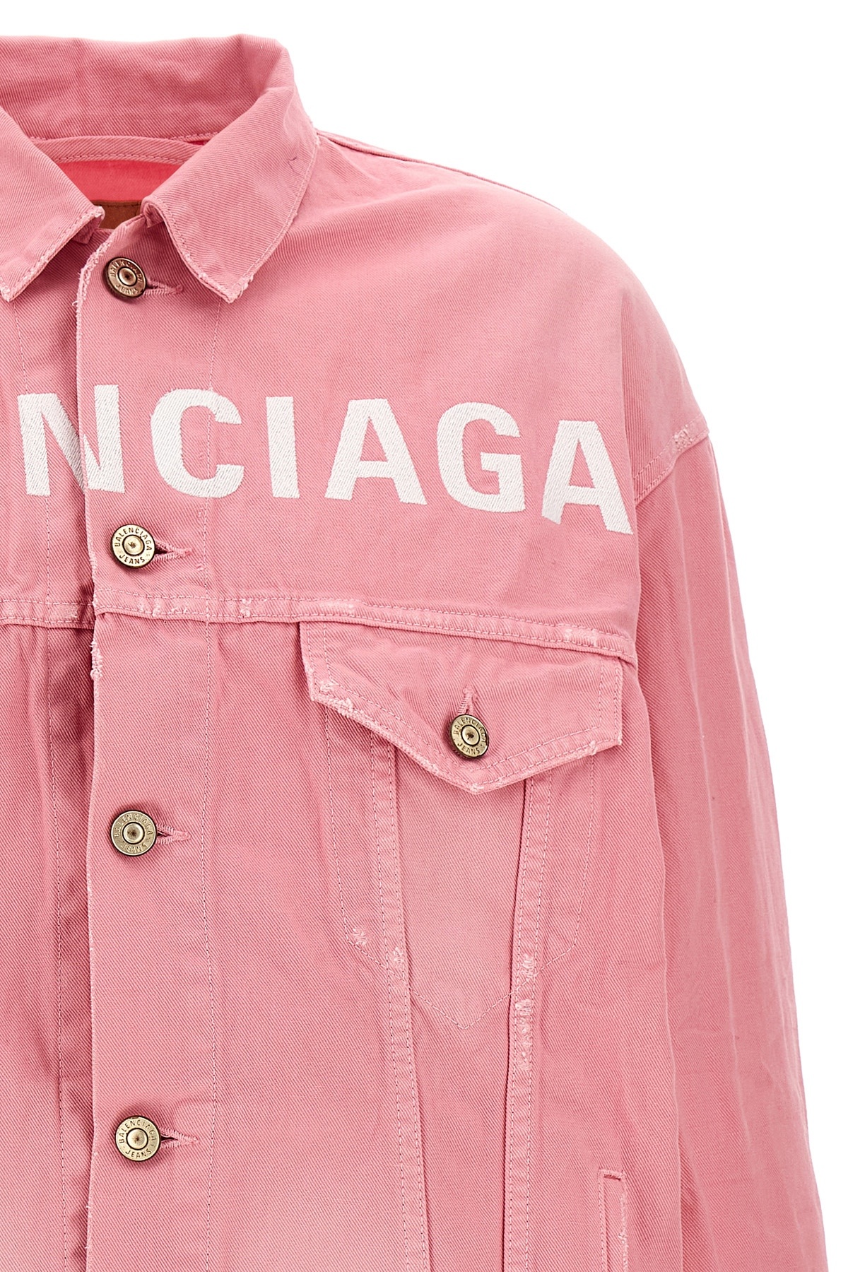 Shop Balenciaga Logo-embroidered Denim Jacket In Pink