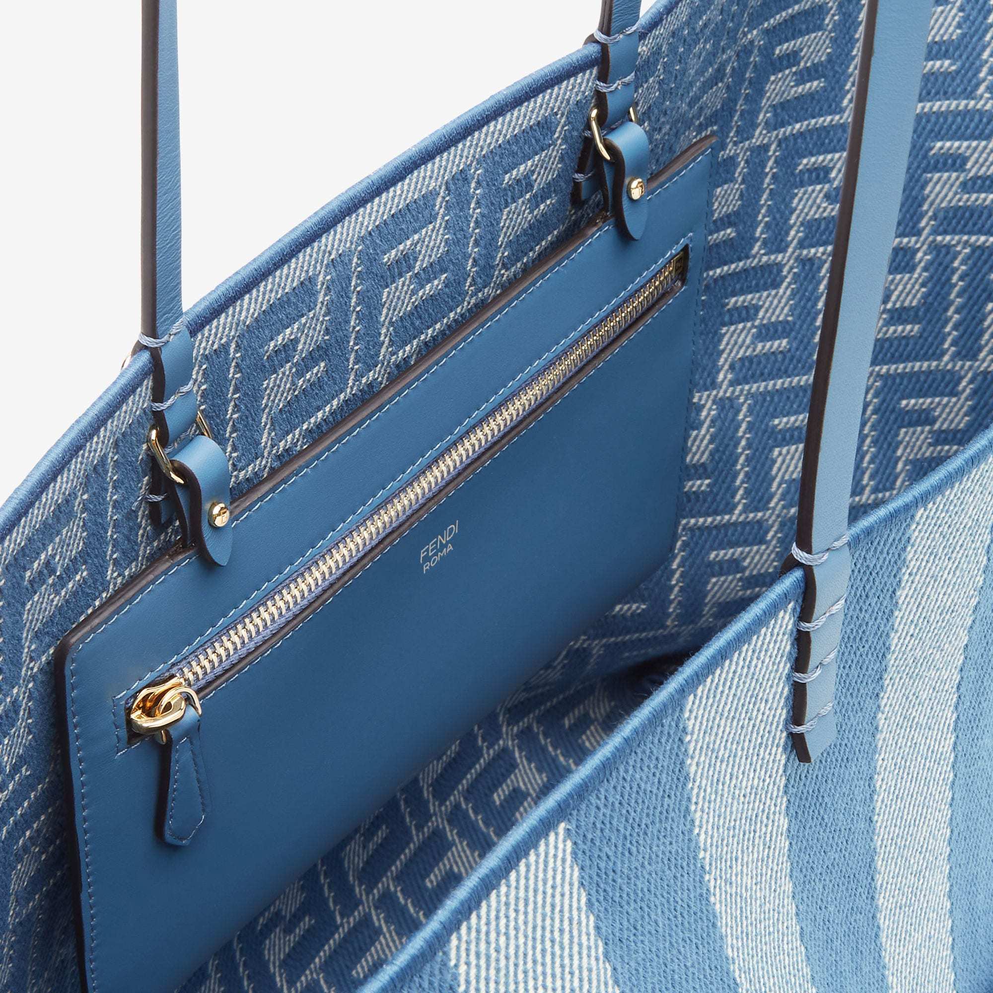 Fendi Blue Reversible Roll Large Shopper In Blue