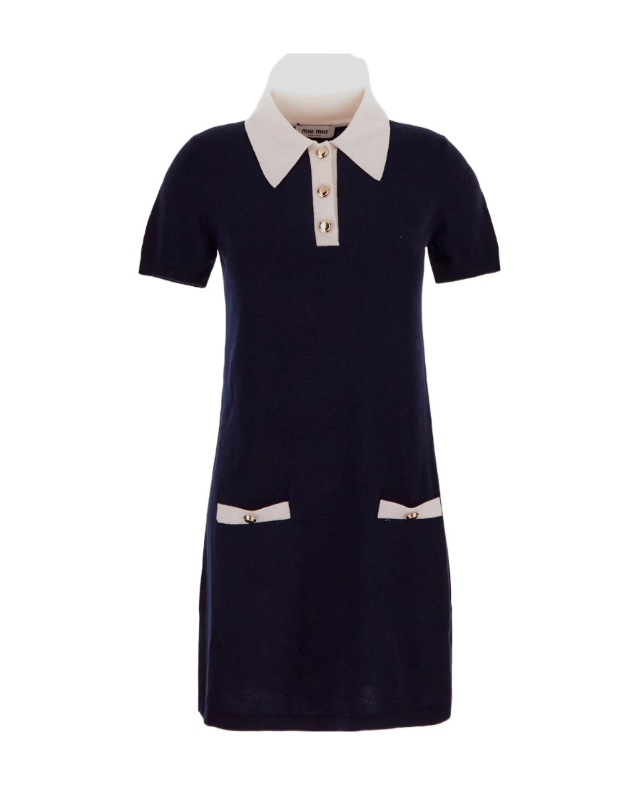 Miu Miu Knitted Short-sleeved Dress In Blue