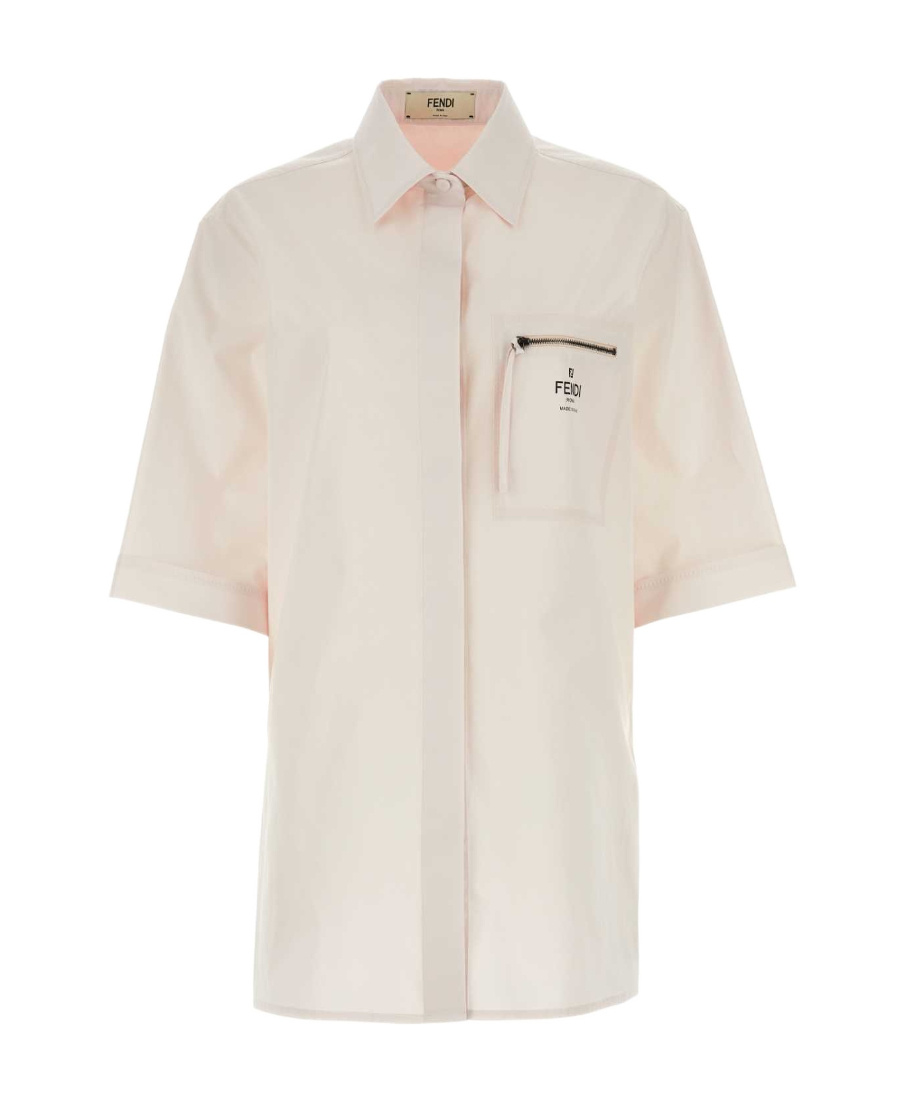 Fendi Poplin Shirt With Folded Sleeves And Lateral Slits In White