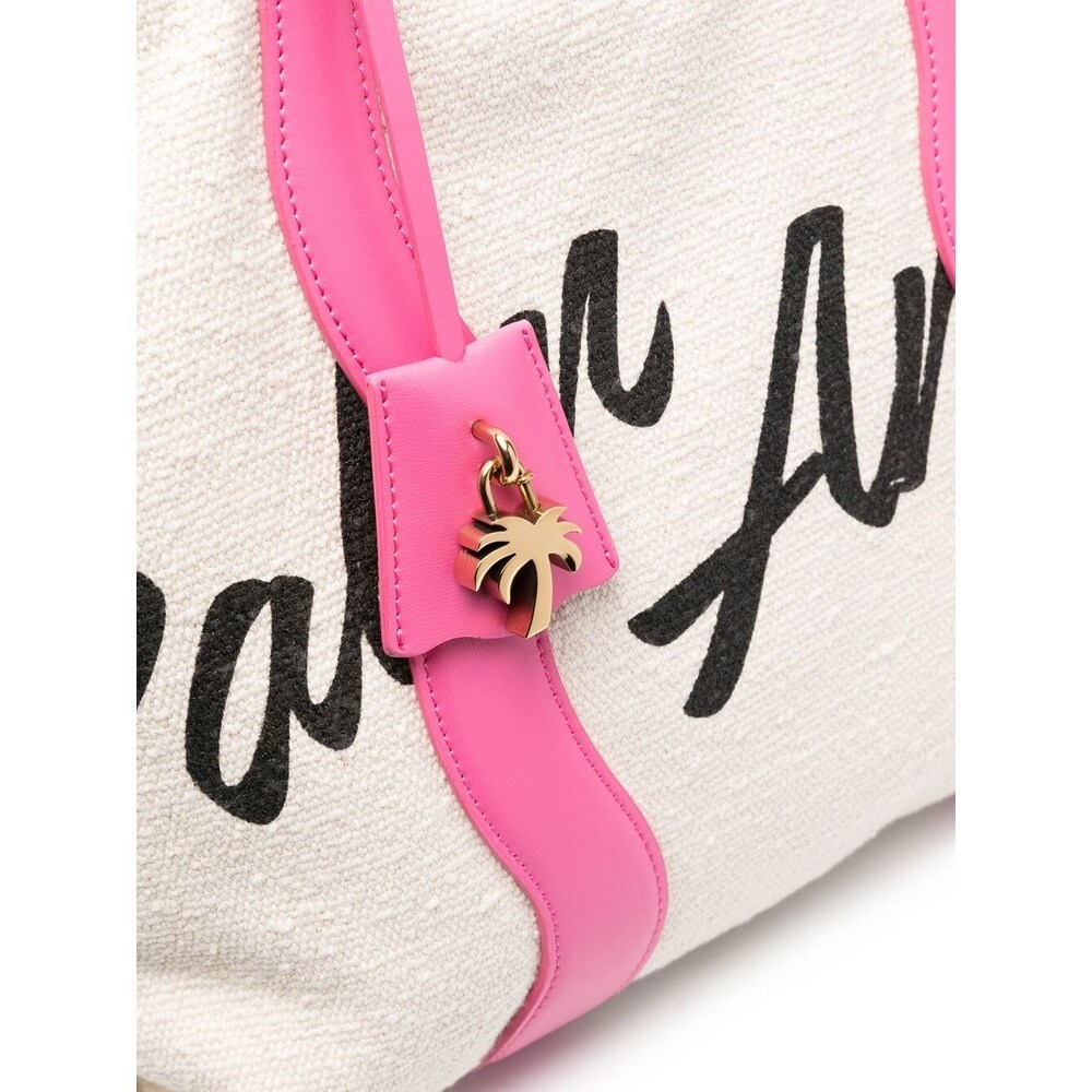 Palm Angels Canvas Tote Bag With Contrast Logo Print In Pink