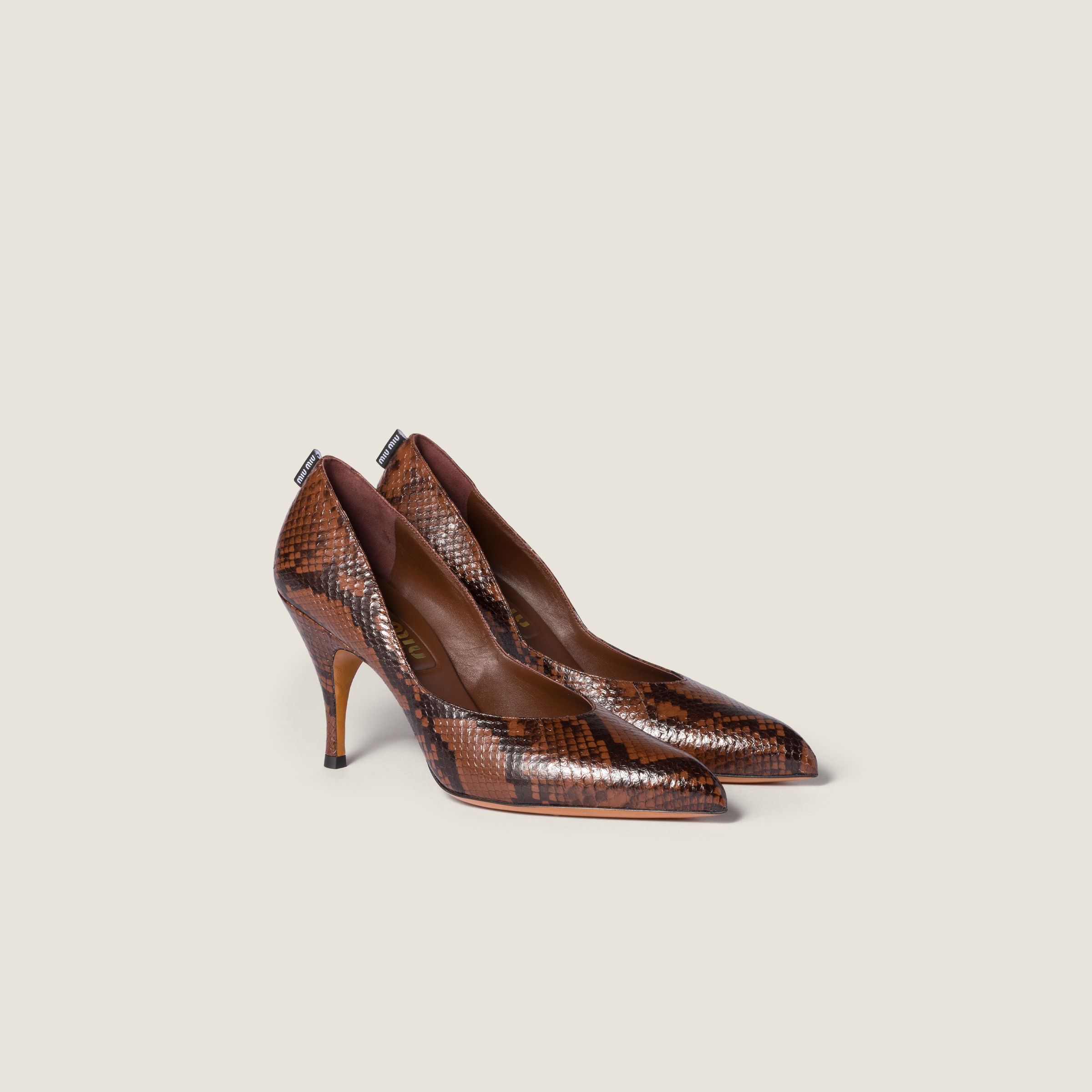 Miu Miu Python-print Ayers Leather Pumps In Brown