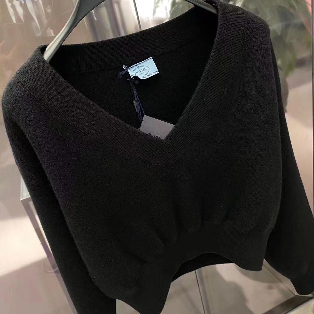Prada V-neck Sweater In Black