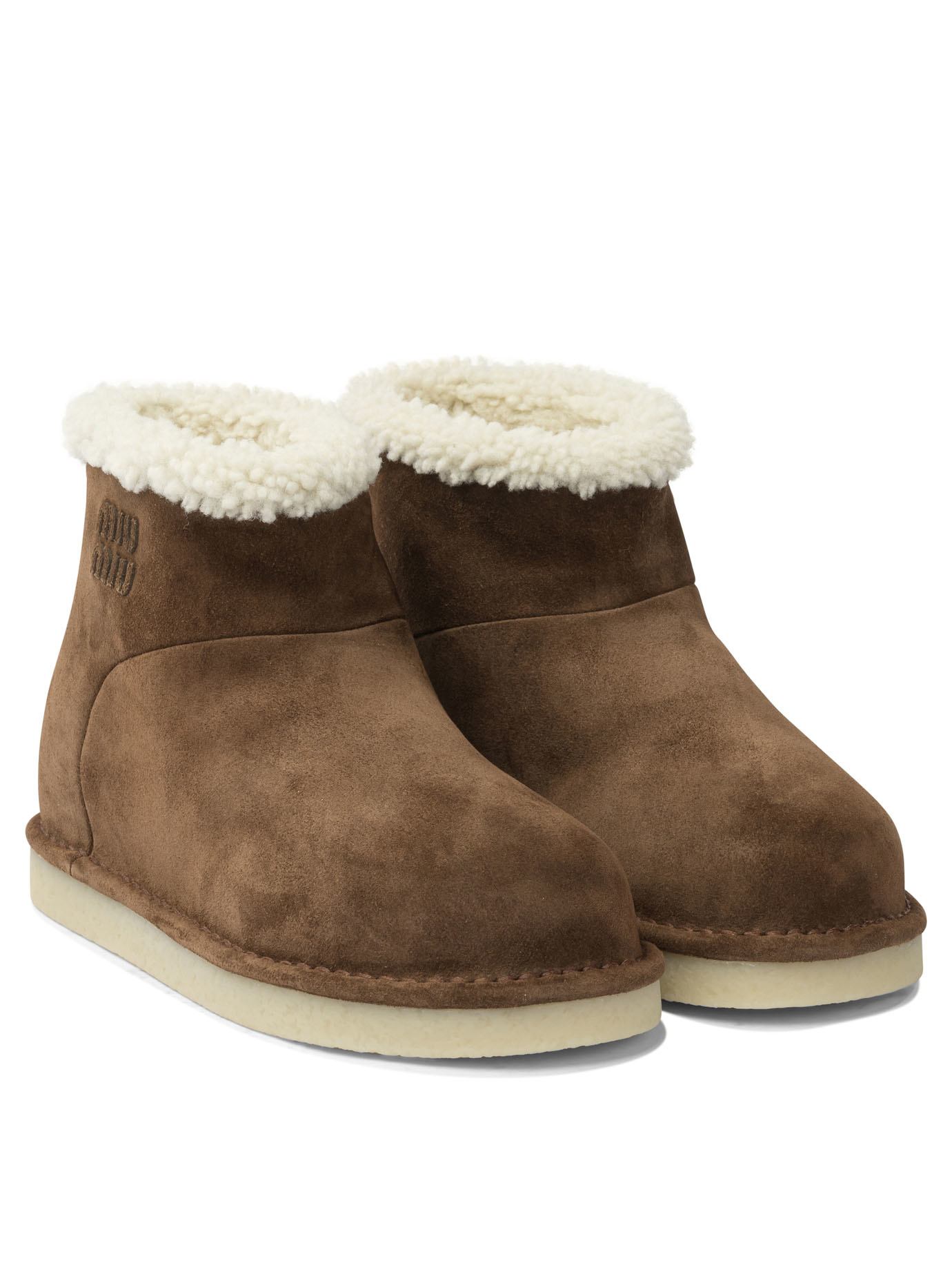 Miu Miu Round Toe Ankle Boots In Brown