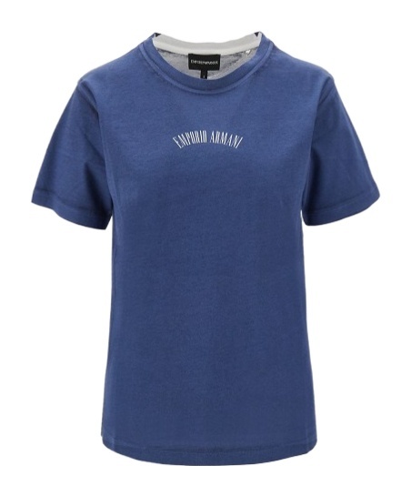 Emporio Armani Printed Organic Cotton T-shirt In Blue
