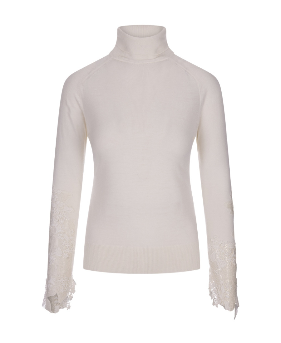 Ermanno Scervino Floral-lace-detail Virgin Wool Jumper In White