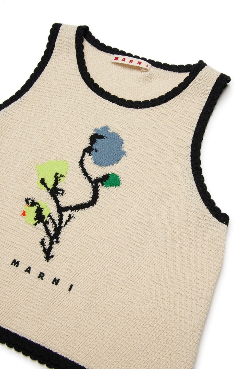 Marni Kids Floral Trim Top In Neutral